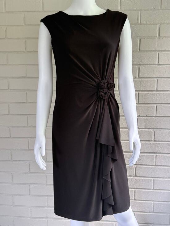 Frank Lyman Design Dresses & Skirts - Frank Lyman Black Boat Neck Dress 8 Draped Ruched Rosette 90s Minimalist Midi